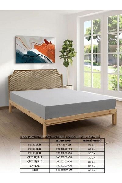 ROZET TEKSTİL Gray Combed Cotton Elastic Sheet Cotton Fabric Single/Double