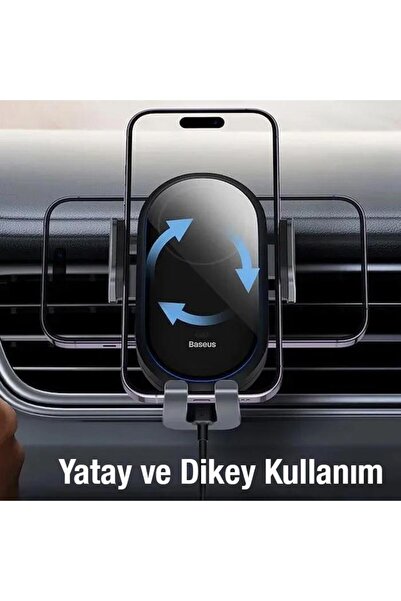 Baseus Led Işıklı Super Araç Şarjı Otomatik Kilitleme Kablosuz 15w Araç Şarjı Araç Telefon Tutucu