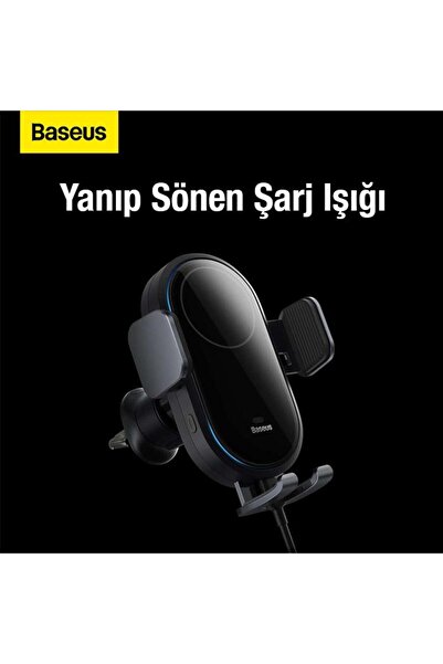 Baseus Led Işıklı Super Araç Şarjı Otomatik Kilitleme Kablosuz 15w Araç Şarjı Araç Telefon Tutucu