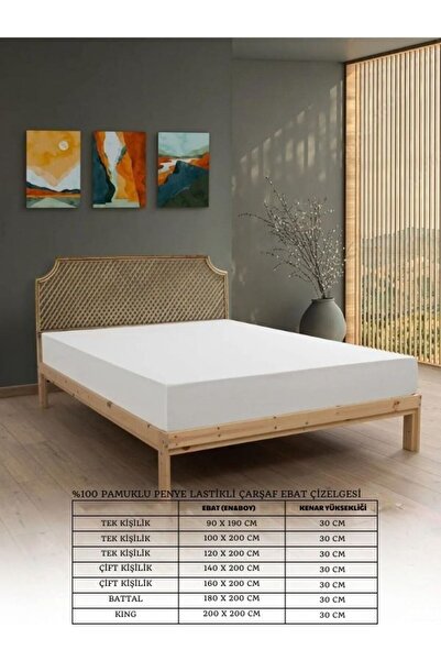 ROZET TEKSTİL Біла бавовняна простирадло з гумкою, бавовняна тканина, одно-/д...