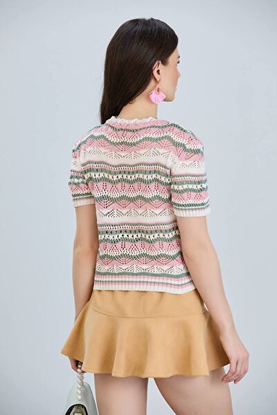 S&A Collectionn Bluză de damă ajurata cu dungi colorate cu mânecă scurtă