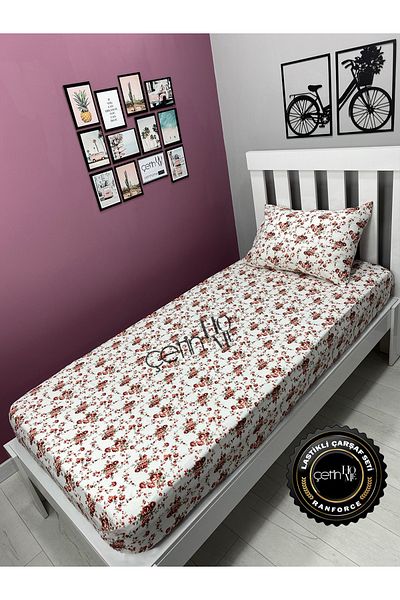 Çetinhome Red Single Size 3 Gardenia Fabric Fitted Sheet Set