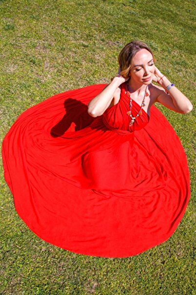 Tierra Marilyn Monroe Bağlamalı Uzun Kırmızı Elbise