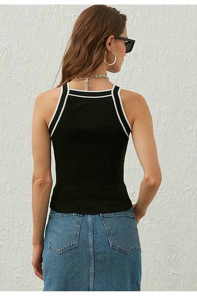 İLKCET MODA Black White Striped Crop Women's Knitwear