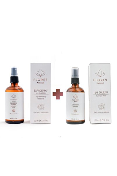Flores Natural %100 Saf Gül Suyu ve %100 Yağı alınmamış Saf Gül Suyu 2'li Pak...