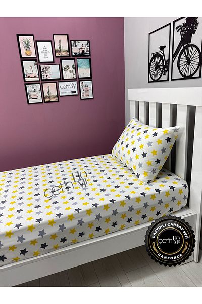 Çetinhome Fabric Fitted Sheet Set - Single Size 3 Star Yellow