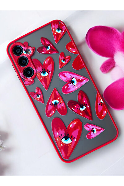 Merwish Galaxy S23 Fe Compatible Hearts Pattern Camera Protected Hux Tpu Silicone Case Cover Red