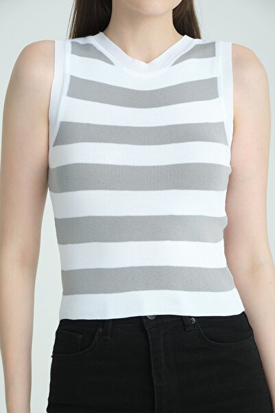 İLKCET MODA Women's Knitwear Crop Striped