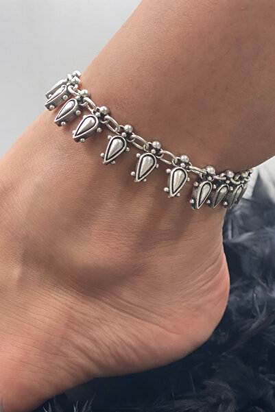 Vesaire Accessories Damla Desenli Antik Eskitme Gümüş Kaplama Halhal