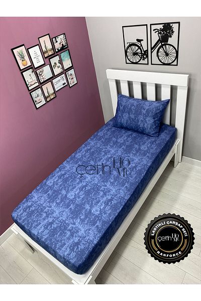 Çetinhome Fabric Fitted Sheet Set - Single Size 3 Shade Indigo