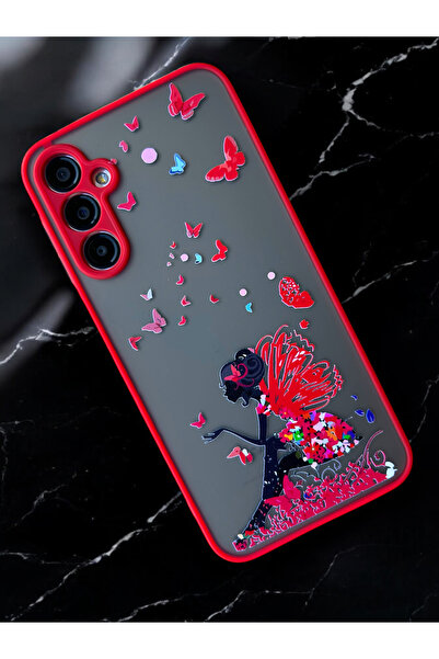 Merwish Galaxy S23 Fe Compatible Butterfly Woman Patterned Camera Protected Hux Tpu Silicone Case Red