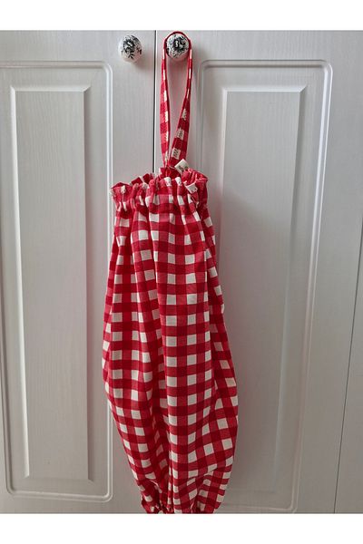 Naturalp Red and White Organizer Kitchen Organizer - Elastic Bag Holder Gingham