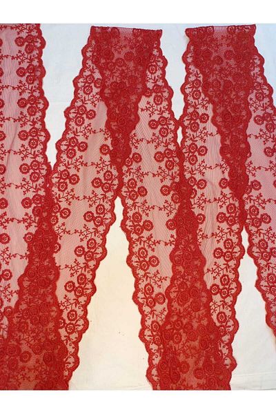 ÖZPAŞ TEKSTİL VE AKSESUAR 13 cm X 2 Mt Red Lace Tulle Floral Intermediate