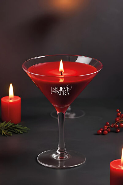 Believe Your Aura Vanilya Kokulu Mum - %100 Doğal Soya Mumu Kırmızı Dekoratif...