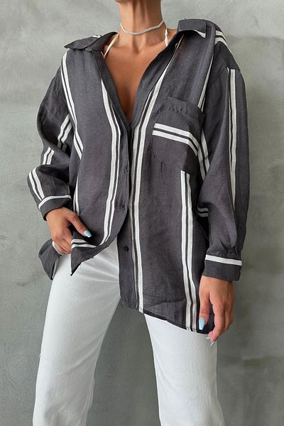 Suzi butik Cămașă oversize alb-negru pentru femei - 4863