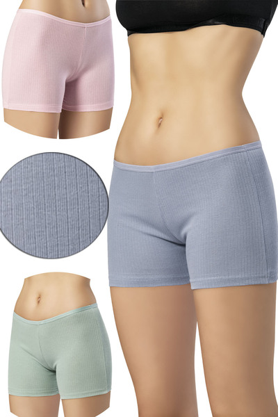 HS İÇ GİYİM Women's 3 Pack Ribbed Cotton Boxer Shorts