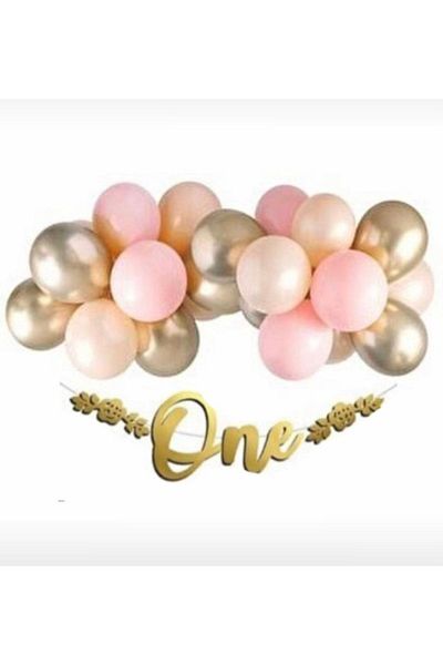 Deniz Party Store Gold Colored Calligraphy Written - Chrome Macaron Pink Salmon Mini Chain Set