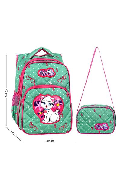 GENC DIJITAL BASKI WADDELL Cutie de prânz pentru școala primară cu model de pisică verde mentă - 24002