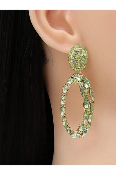 TAKİŞKO Water Green Hanging Complete Jewelled Earrings