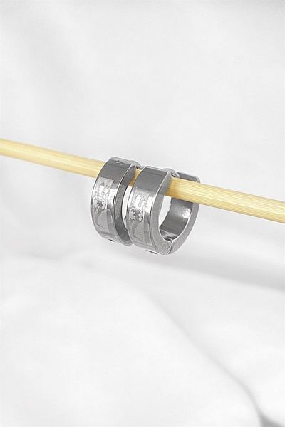 miso aksesuar takı misotrend Unisex Silver Lizard Patterned Steel Hoop EarrinGs - Pair