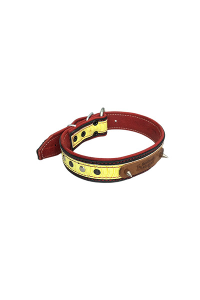Lndr 3.5 X 65cm Real Leather Medium Arc Soft Textured Metal Ornate Dog Collar