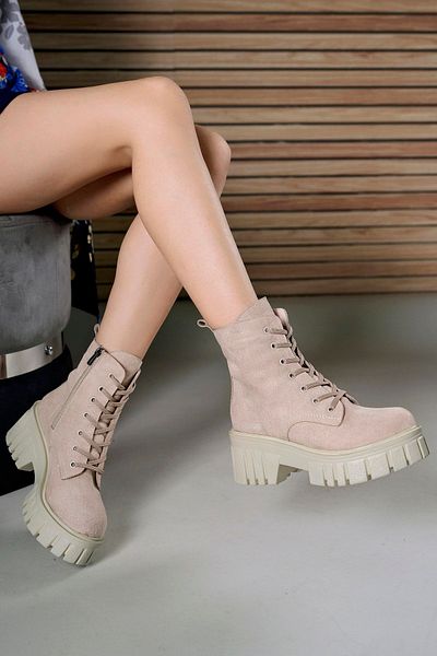 Riccon Γυναικείες μπότες Nude Suede - Με φερμουάρ 0012805
