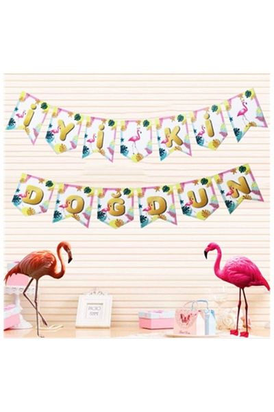 Deniz Party Store Ζιγκ-ζαγκ γράμματα με θέμα Flamingo - Καλή ημέρα γενεθλίων