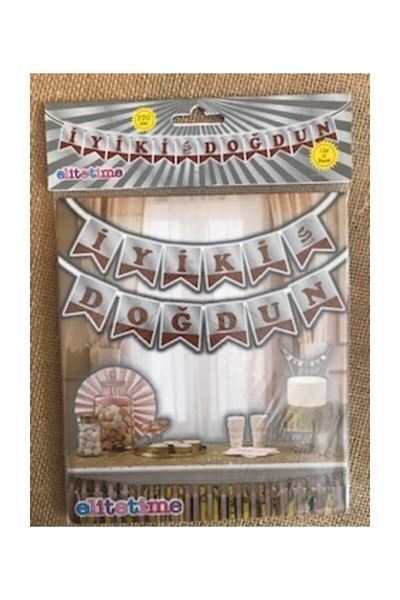 Deniz Party Store Γκρι γραμμένο και χρυσό ασημί Καλή γενέθλια