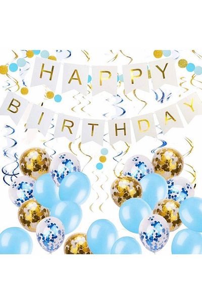 Deniz Party Store Happy Birthday - Transparent Balloon Set with White Gold Leaf and Confetti