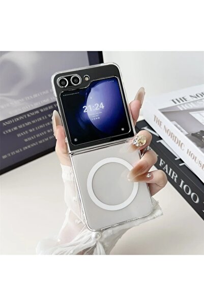 NANOSPACE Samsung Galaxy Z Flip6 İle Uyumlu Kılıf Magnet Şeffaf Silikon Kapak...