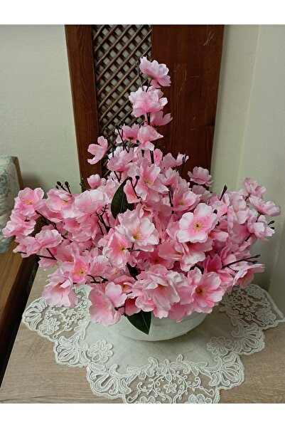Cennet Home Pembe bahardalı aranjmanı beyaz mika aranjman saksıda masaüstü de...
