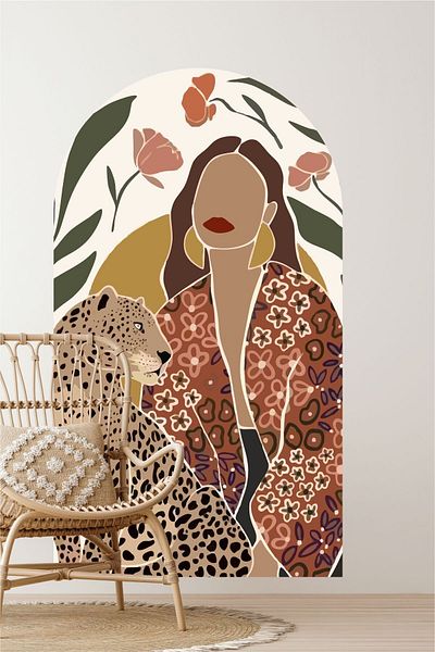 Grafikup Leopard Femeie Boemă Autocolant de perete