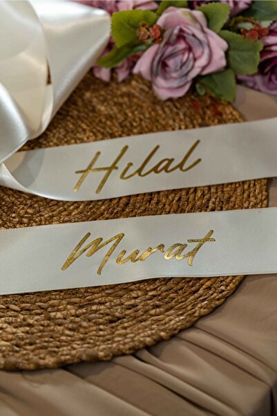 Renna 6 Cm Krem Renk Takı Kurdelesi Gold Yazılı 2 Adet
