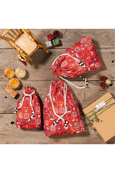 Hilaliart Red Patterned 3 Different Linen Suitcases - New Year's Concept, Organizer