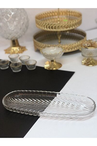 Royal Aksesuar طبق تقديم على شكل قارب زجاجي، طبق تقديم مقاس 33 سم