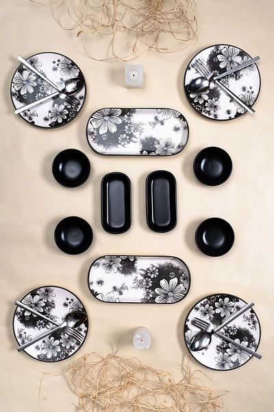 LUCKYHOMES Ceramic Breakfast Set for 4 People - Stylish and Modern 12 Pieces