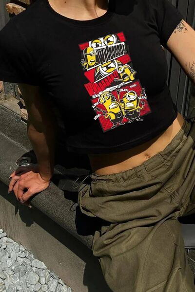 BİQ & TAQ BUTİK Y2K Міньйони з принтом, короткі рукави, вуличний стиль, карик...