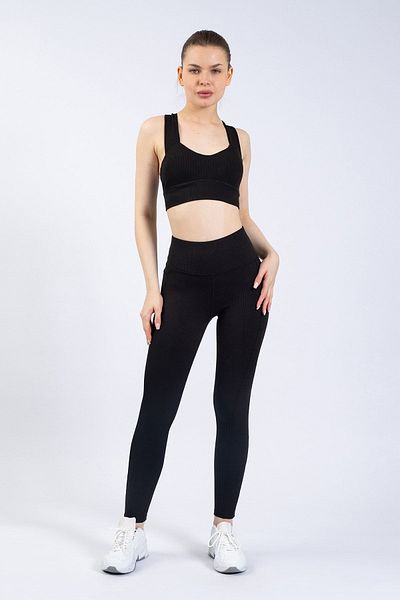The Step Sports Sutien sport căptușit cu nervuri negre pentru damă