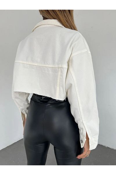 DENİKK 5408 Jachetă de blugi crop pentru femei, lavabilă cu buzunar dublu