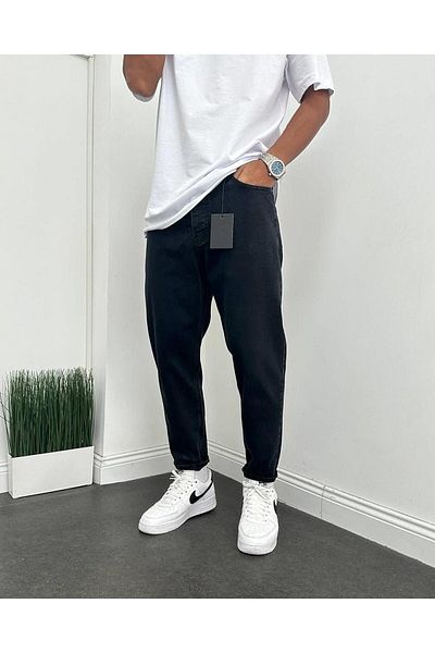 viking's line Men's Black Boyfriend Jeans Comfortable Fit Trousers