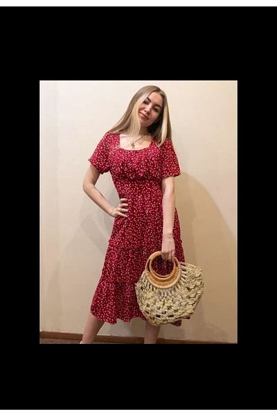 GENÇ MODA Rochie din viscoză cu imprimeu inimă roșie cu gât pătrat