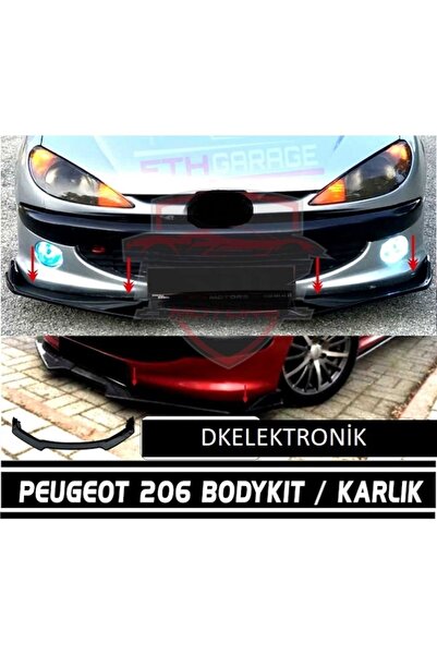 İYİBİRSEN Peugeot 206 - 206+ Uyumlu Ön Tampon Eki Body Kit Karlık Lip 3 Parça...
