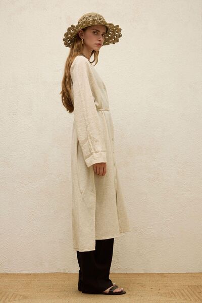 Manuka Természetes pamut hosszú tunika - nyakkendővel