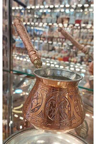 Bakır Center وعاء قهوة نحاسي 5 أكواب منحوت يدويًا بحجم عائلي، وعاء قهوة بتصميم أنيق، وعاء قهوة تركي