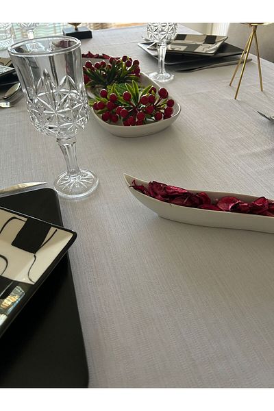 Meral Kurşun Collection White Polyester Linen Linen Tablecloth