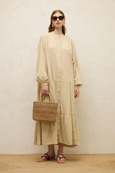 Manuka Μπεζ Χρώμα Oversize Βαμβακερό Φόρεμα