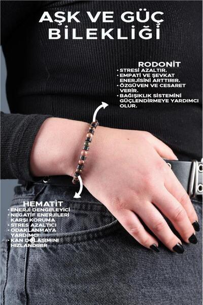 Ssilhoutte Doğaltaş Aşk ve Güç Bilekliği - Rodonit ve Hematit Taşlı, Ruhsal D...