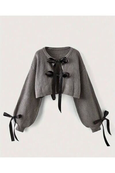 Tilvess Giyim FİYONK Detaylı Bağlamalı Trend Triko  Hırka