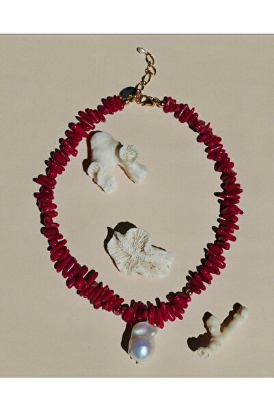 PEARL Mercan Taşı Barok Inci Kolye Çelik Aparatlı