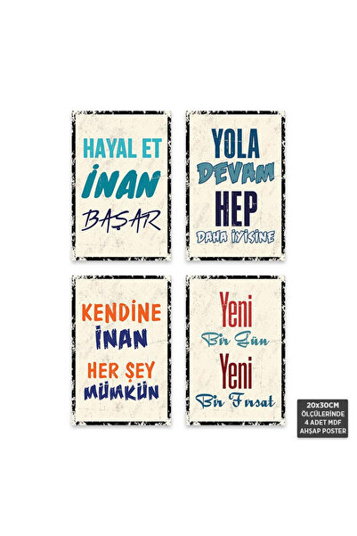 Hayal Poster PS1121 - Türkçe Motivasyon İçerikli Retro Mdf Ahşap Poster Set (...